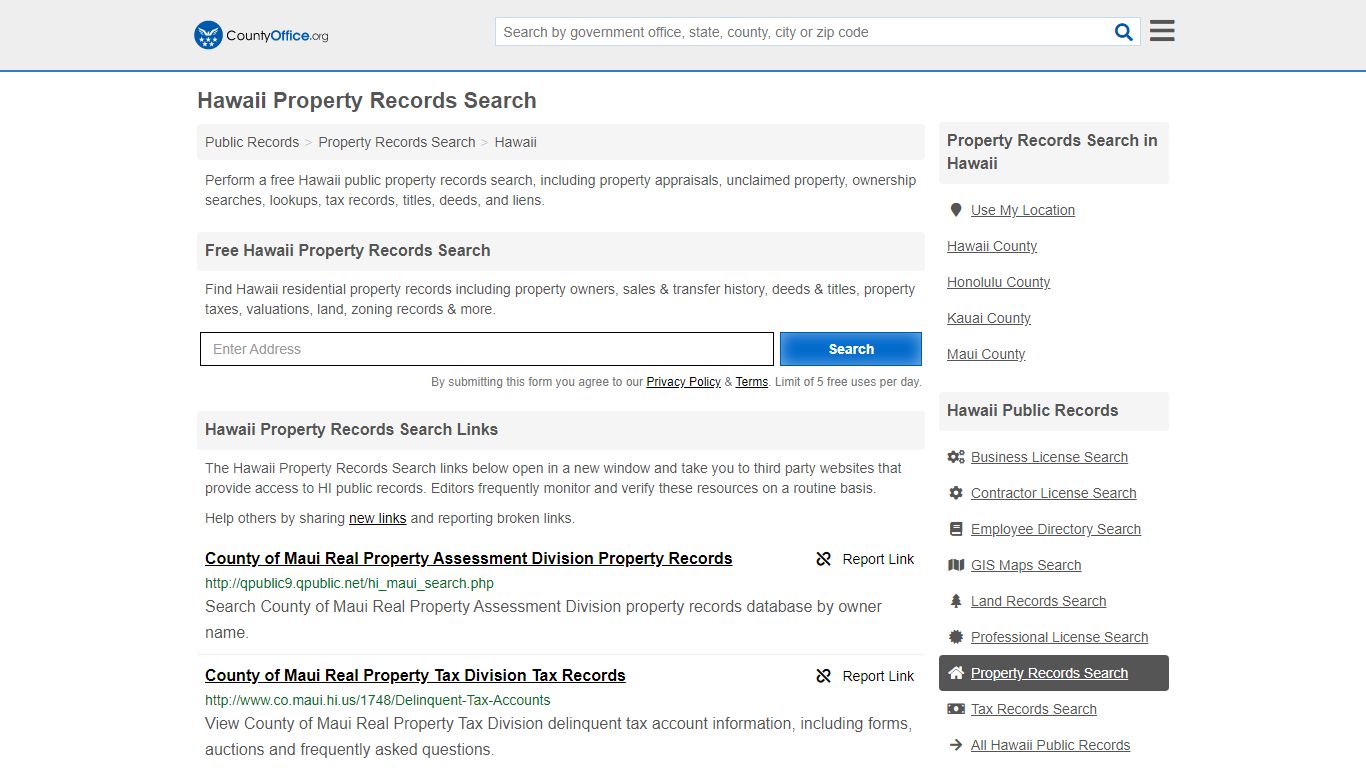Hawaii Property Records Search - County Office