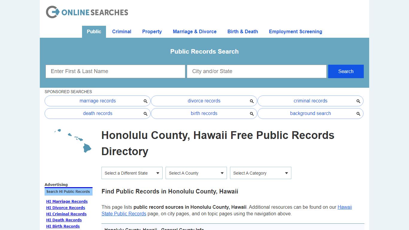 Honolulu County, Hawaii Public Records Directory
